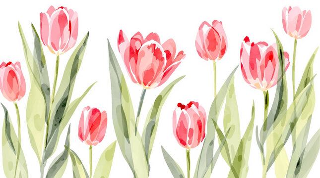 pink tulips seamless pattern watercolor