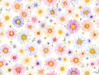 seamless pattern with camomiles watercolor flowers