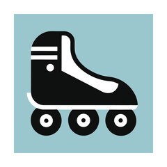Simple flat icon illustration of a black and white inline roller skate on blue background