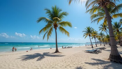 Obraz premium Tropical Beach Paradise with Palm Trees and White Sand in Summertime