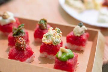 Organic meat sushi. Meat sushi recipe. Step by step preparation. Mixed tray of your choice.
