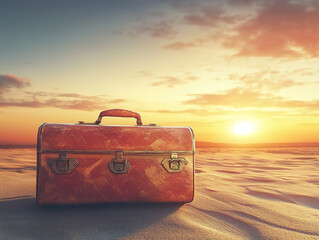 Vintage Suitcase at Sunset on the Beach