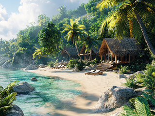 Secluded Beach Paradise with White Sand and Crystal-Clear Ocean