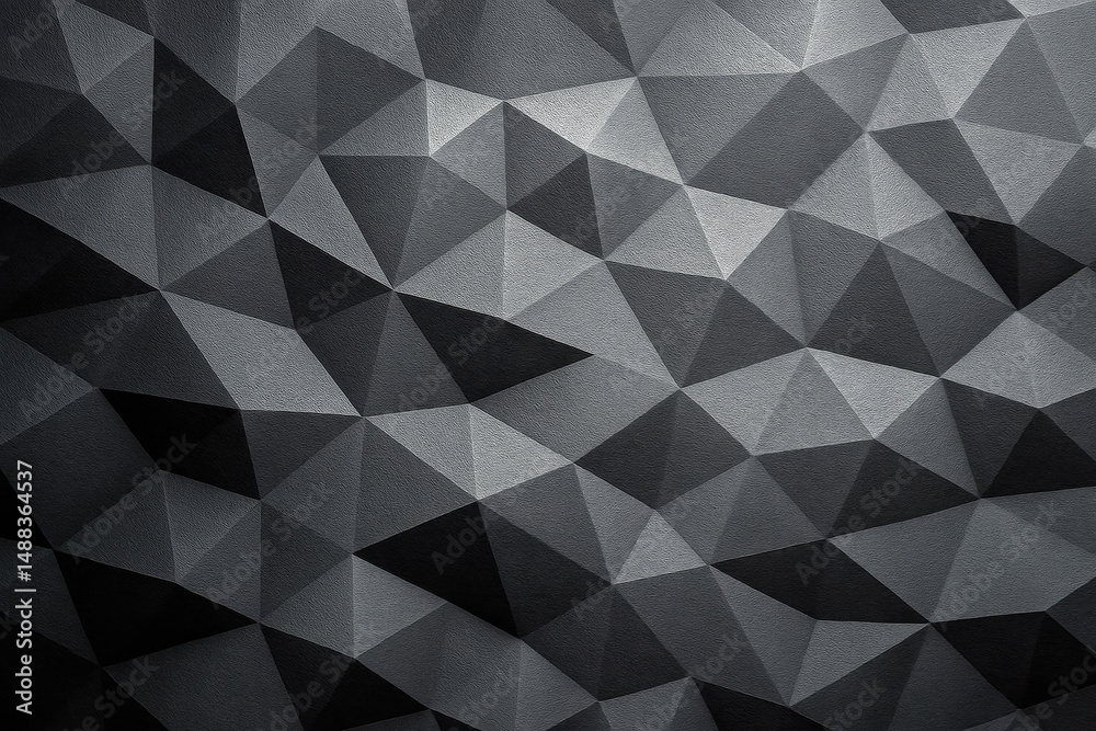 Poster Abstract geometric background with dark low poly triangles and gradient light effect on textured surface. Ai generative.