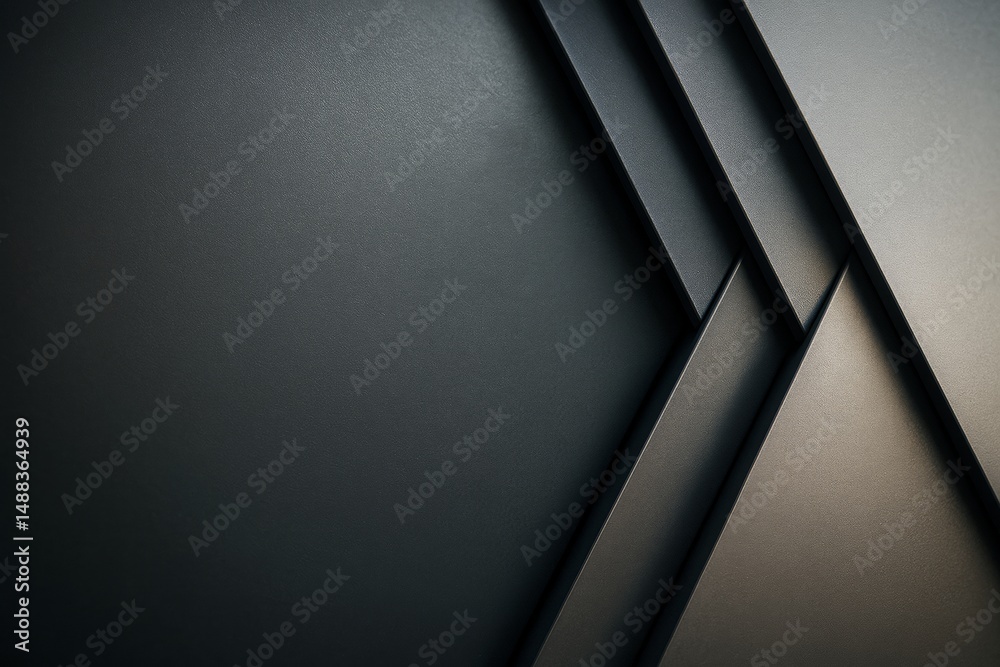 Aufkleber Abstract geometric dark background with layered diagonal shapes and soft lighting gradients for modern branding or poster design template concept.