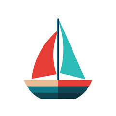 Colorful cartoon illustration of a simple sailboat isolated on a white background