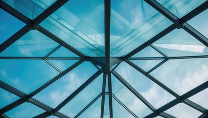 Transparent geometric glass structure with steel roof wall construction and support system