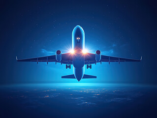 Illuminated Airplane Flying Above Earth at Night