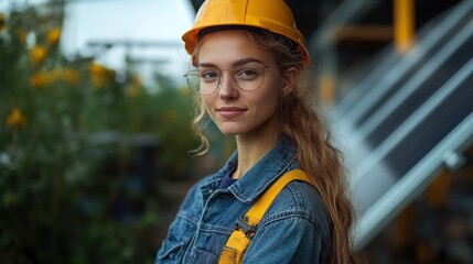 Young woman construction worker portrait