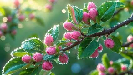 Frost-covered apple tree blossoms