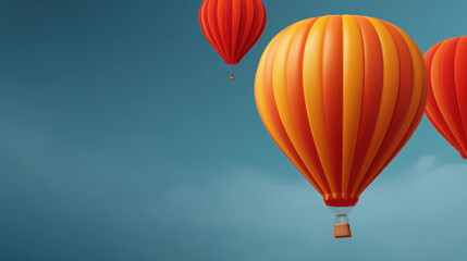 Obraz premium Three colorful hot air balloons gracefully ascend against a vivid blue sky, promising adventure, freedom, and the thrill of soa above the world (150)