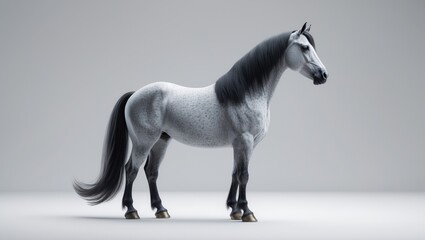 Isolated grey stallion on a white canvas