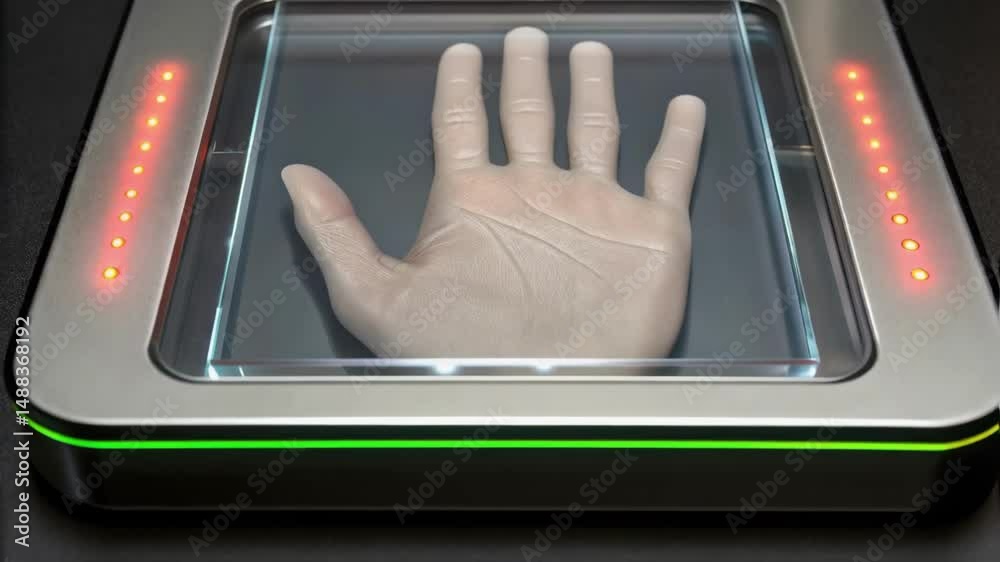 Poster hand scanner performing biometric identification with changing lights