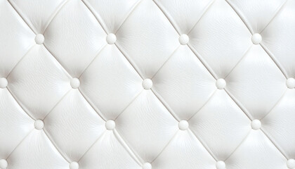 A close-up of a textured, white tufted surface, featuring soft padding and decorative buttons, creating a luxurious and elegant appearance