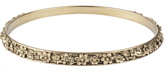 Floral Adorned Golden Bangle with Exquisite Metalwork, Perfect for Fashion Accessory Shoots