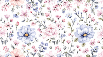 Floral seamless pattern with magnolia flowers, leaves and petals on white background. Pastel vintage theme with vector, spring flowers for fabric, prints, greeting cards. © Flower