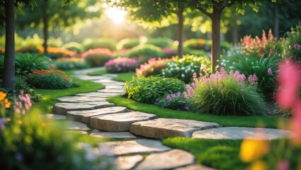 Obraz premium Garden landscaping. The pathway in the garden.