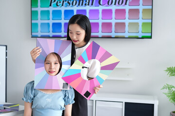Personal Color Analysis Consultation by Asian Women for Young Woman Finding Best Colors for Makeup...