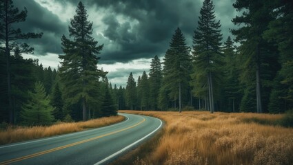 Fototapeta premium State road lined with cedar trees