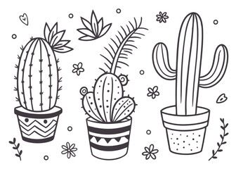 Doodle Succulents & Cacti – Hand-Drawn Plant Vectors with Pots & Leaves