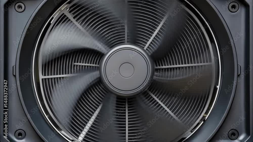 Poster rotating fan blades generating airflow for ventilation