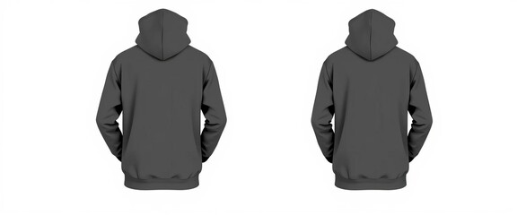 Black hooded sweatshirt mockup, front and back views isolated on white High-resolution template for apparel design,  view,  photorealistic