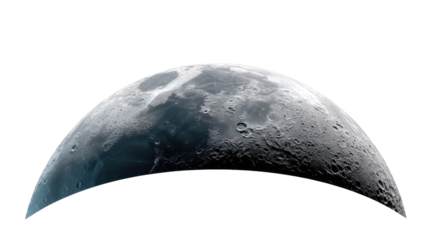 Lunar Majesty: A close-up view of the crescent moon, its textured surface revealing craters and shadows, against the backdrop of vast space.