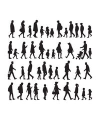 Happy family Illustrations Silhouette set. Silhouettes on isolated background.