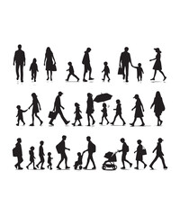 Happy family Illustrations Silhouette set. Silhouettes on isolated background.