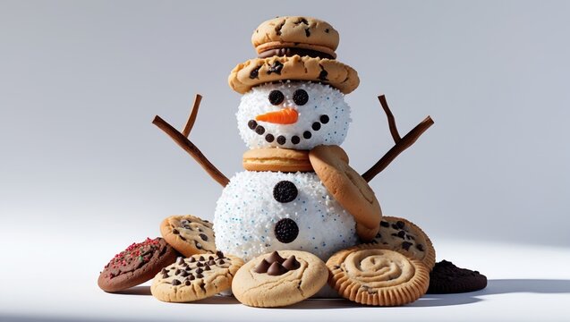 Isolated cookie snowman on a white surface