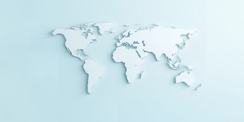 Obraz premium World map cutout paper style light blue background global geography concept