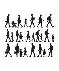 Happy family Illustrations Silhouette set. Silhouettes on isolated background.