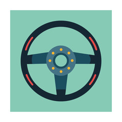 Flat illustration of a stylish race car steering wheel on a turquoise background