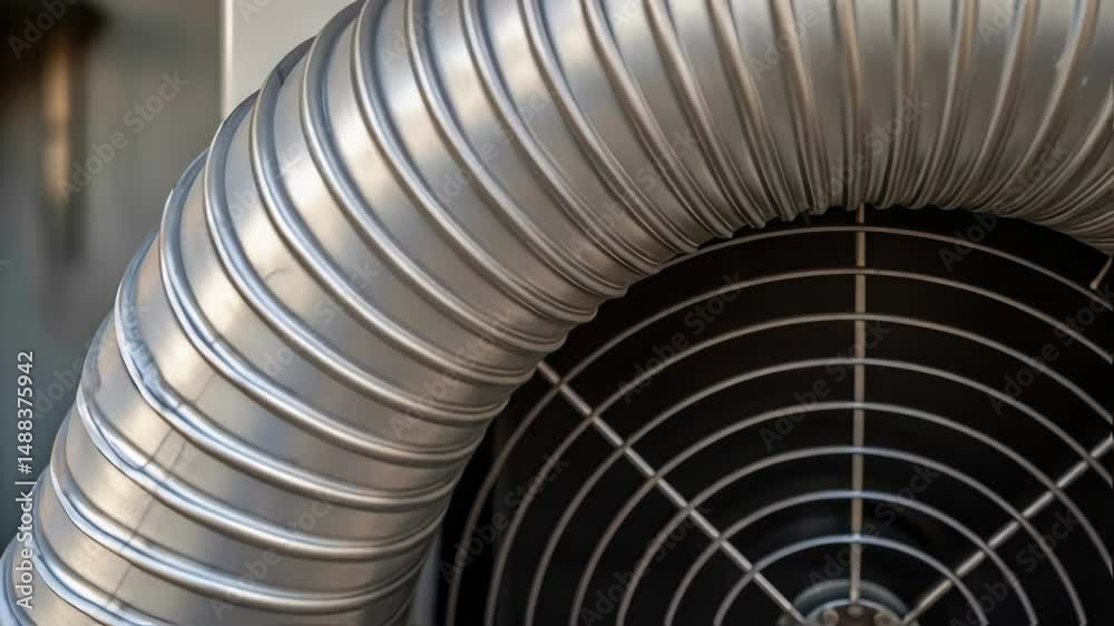 Poster ventilation system with flexible duct and fan blades rotating