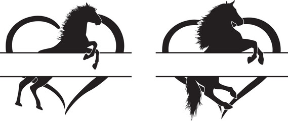 Horse Heart, Horse Split Name Frame, Horse Monogram Cut File, Horse Love