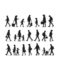 Happy family Illustrations Silhouette set. Silhouettes on isolated background.