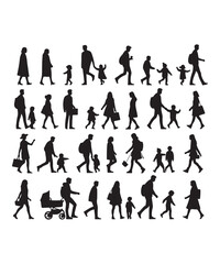 Happy family Illustrations Silhouette set. Silhouettes on isolated background.