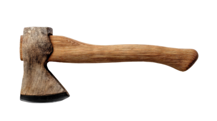 Woodcraft Tool: A close-up shot of a wooden axe with a metallic head. A symbol of precision, power, and the art of woodcraft.