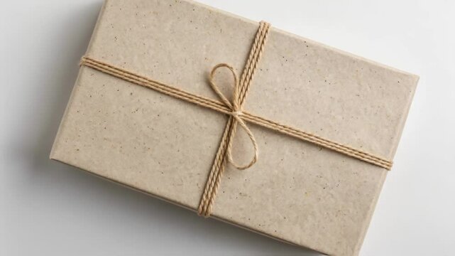 Six identical cardboard gift boxes rotating on white background