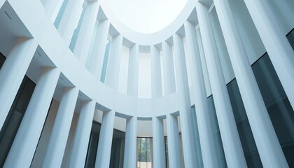 Fototapeta premium Clean white columns, modern geometric building facade, abstract background, white, background
