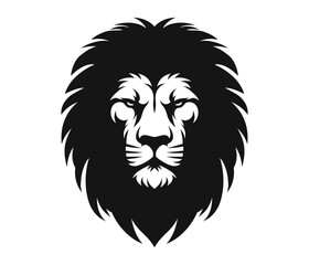 Fototapeta premium Black and white illustration of angry lion face silhouette. Clipart image isolated on background.