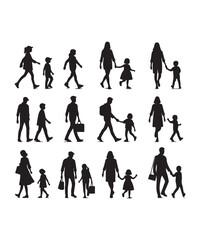 Happy family Illustrations Silhouette set. Silhouettes on isolated background.