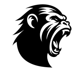 Fototapeta premium Silhouette of angry monkey face showing teeth and fierce expression. Clipart image isolated on background.