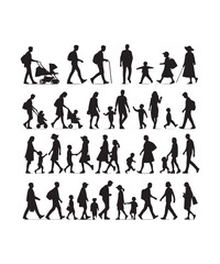 Happy family Illustrations Silhouette set. Silhouettes on isolated background.