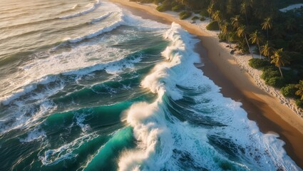 Fototapeta premium Overhead perspective of a coast with surf