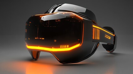Futuristic Virtual Reality Headset with Glowing Orange Accents, Immersive Experience