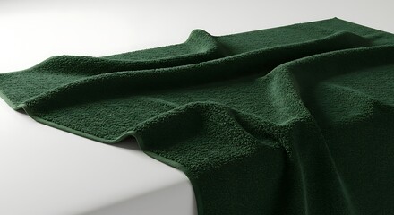 Soft dark green towel draped elegantly showcasing luxurious texture. AI Generated