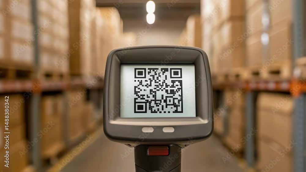 Aufkleber qr code scanner identifying packages in large warehouse