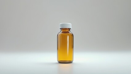 Close-up view of a tiny glass bottle set against a white backdrop
