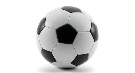 Fototapeta premium Classic black and white soccer ball sharply lit against pure white background. AI Generated